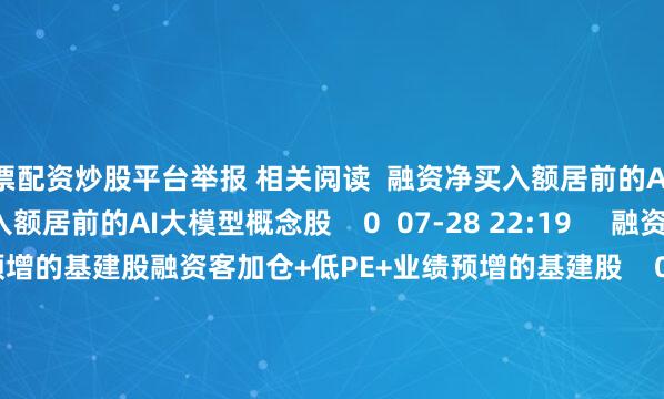 股票配资炒股平台举报 相关阅读  融资净买入额居前的AI大模型概念股融资净买入额居前的AI大模型概念股    0  07-28 22:19     融资客加仓+低PE+业绩预增的基建股融资客加仓+低PE+业绩预增的基建股    0  07-23 22:28     41只个股5日量比超过5倍41只个股5日量比超过5倍    0  07-23 16:31     悍高集团中签号出炉 共约5.04万个
